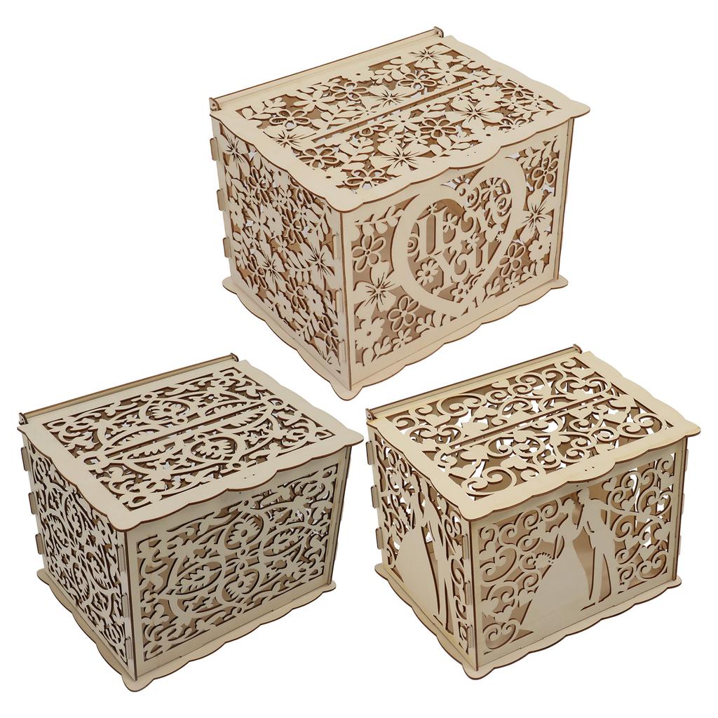 DIY Hollow Wooden Box Gift Card Money Case Wedding Reception Decoration Box Easy Assembly