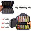 24-100Pcs Fly Fishing Kit With Box/Dry Fly/Wet Fly Flies For Trout, Pan Fish, Sea Bass, Steel Head, Salmon Etc In Fresh Water or Salt Water.