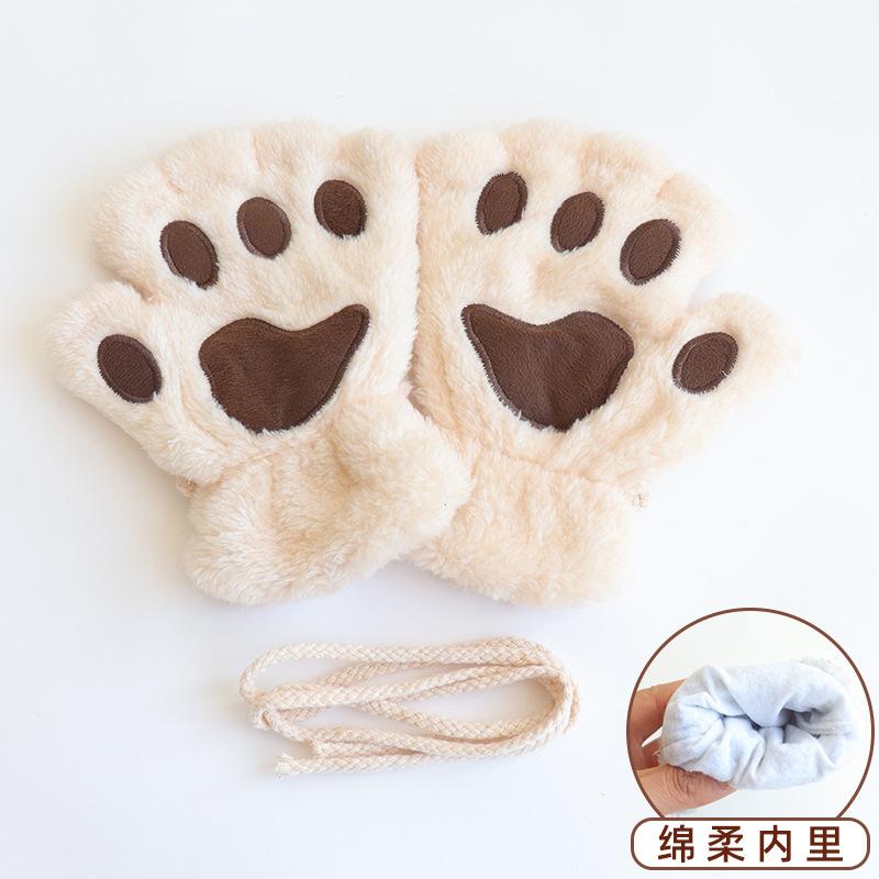 Autumn and Winter Cute Cat Claws Half Finger Plush Gloves Student Writing Plush Leak Finger Warm Half Finger Bear Paw Gloves