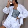 Summer Set Women's Casual Jacquard 2-piece Set Stand Up Collar Long Sleeved Shirt+Elastic Waisted Shorts Daily Commuting