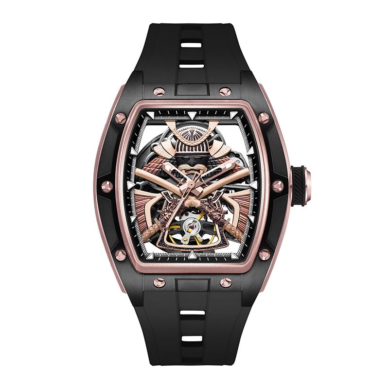 SHOGUN watch Japanese Samurai Mechanical Watch Tourbillon Automatic Wristwatch Steel Case Hollow Tonneau Dial Good Quality Watch