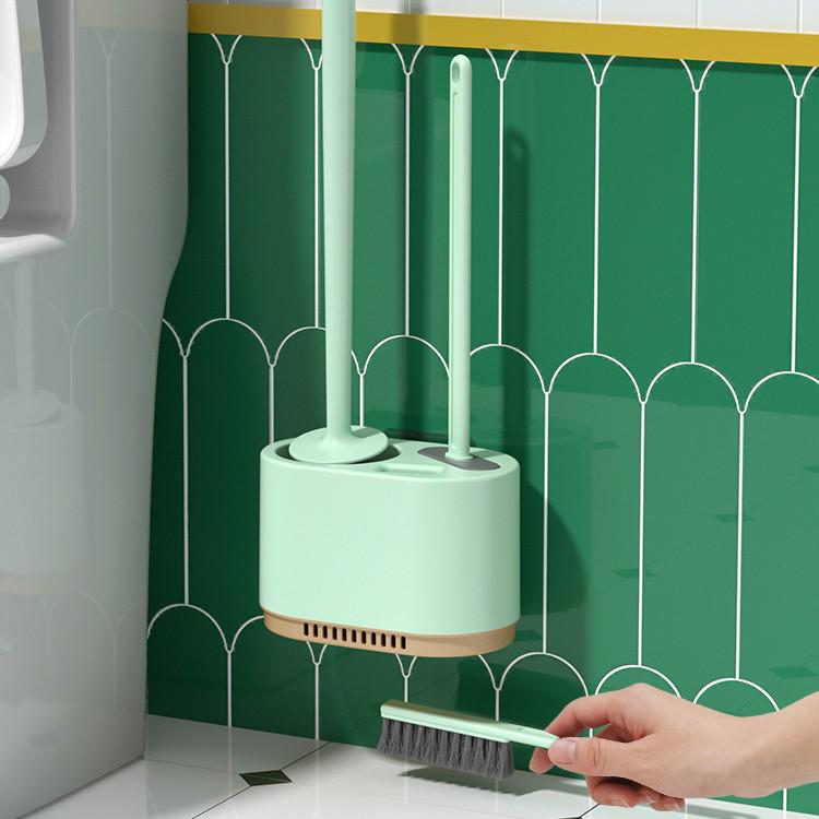 Настенный набор 3-в-1 для туалетной щетки с подставкой для слива – Щетка для чистки без мертвых зон