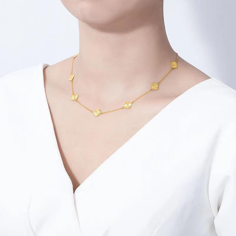 Модное, высококачественное, роскошное ожерелье из нержавеющей стали с пятью цветами и четырьмя листьями травы