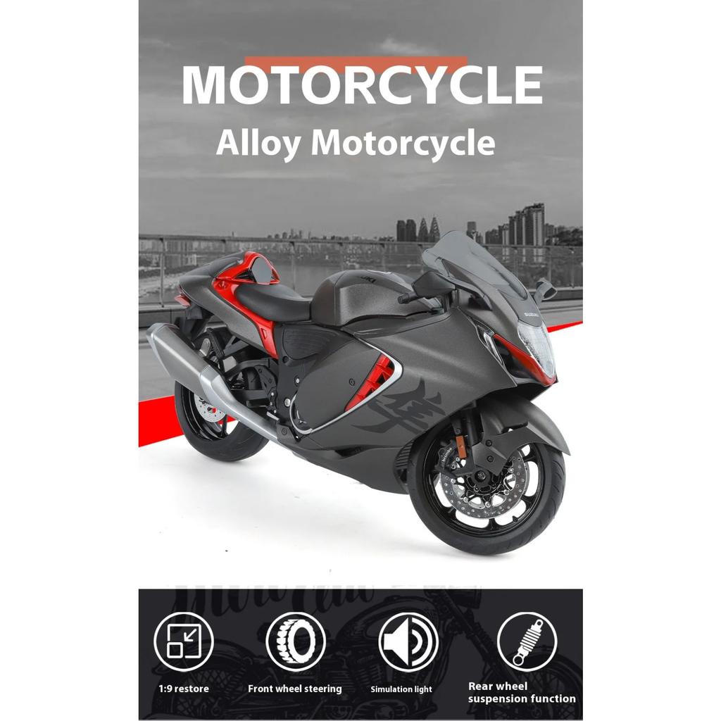 1/9 SUZUKI HAYABUSA Motorcycle Model, Rearview Mirror Removable, Simulated Lighting, Adult Collectible Ornaments, Boy Gifts