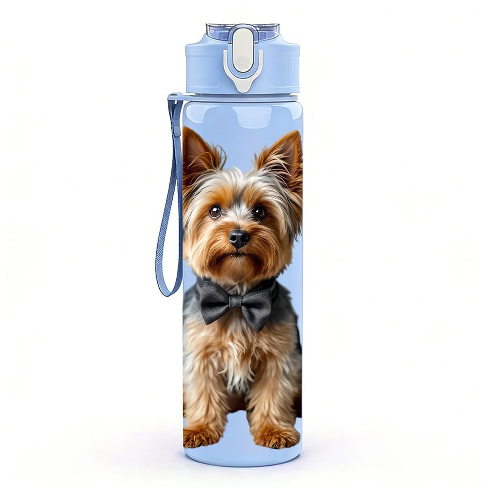 1PC Bow Tie Yorkshire Dog Print 750ml Color Plastic Sports Water Bottle Leakproof Flip Straw Lid Suitable for Sports Office Home Use