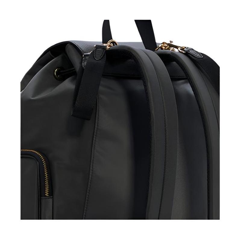 COACH Baby 32 drawstring flap zipper nylon and pebbled leather backpack large size unisex couple size black