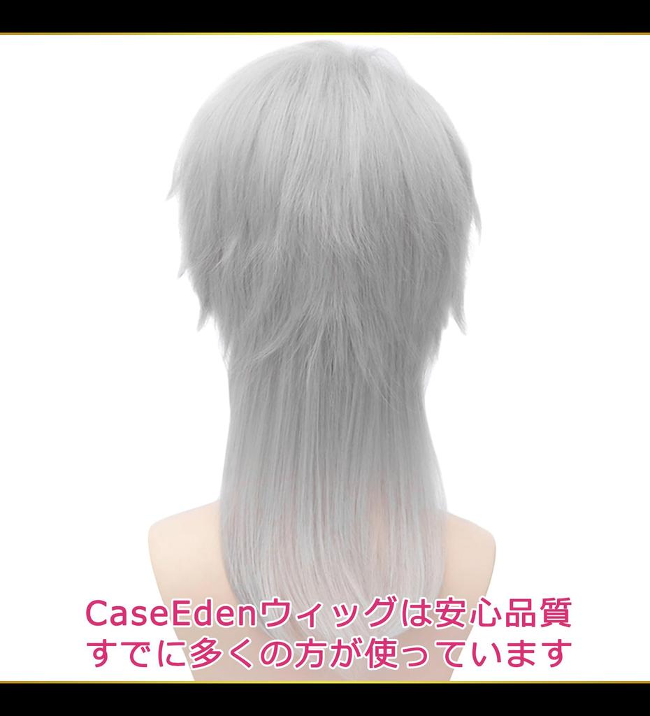 CaseEden Cosplay Wig, Short, Long Nape, Heat-Resistant, Silver-Gray Hair, Includes 2 Wig Nets