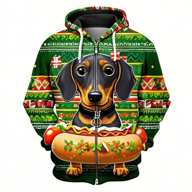 Собака Такса 3D Печатный Молния Толстовка Толстовка Для Мужчин Женщин Детская Одежда Милые Молния Толстовка Рождественский Весна Осень Пальто
