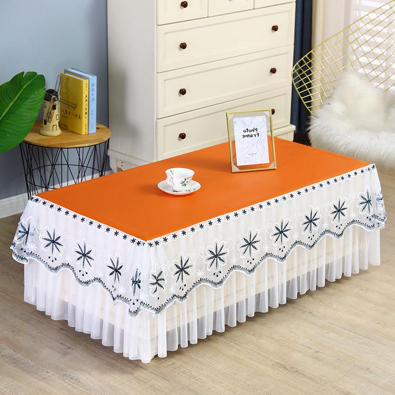 Водонепроницаемый маслостойкий однотонный чехол для стола, вышитое кружево с тонким марлевым краем, скатерть, обеденный стол, пылезащитный чехол для ТВ-шкафа