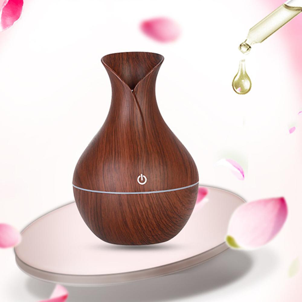 130ml Essential Oil Diffuser Humidifier Aromatherapy Wood Grain Vase Aroma LED
