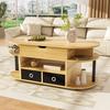 Home Coffee Table Modern Wood-Grain with Lift-Up Function Storage Space and Black Fabric Center Drawers Versatile Stylish Practical for