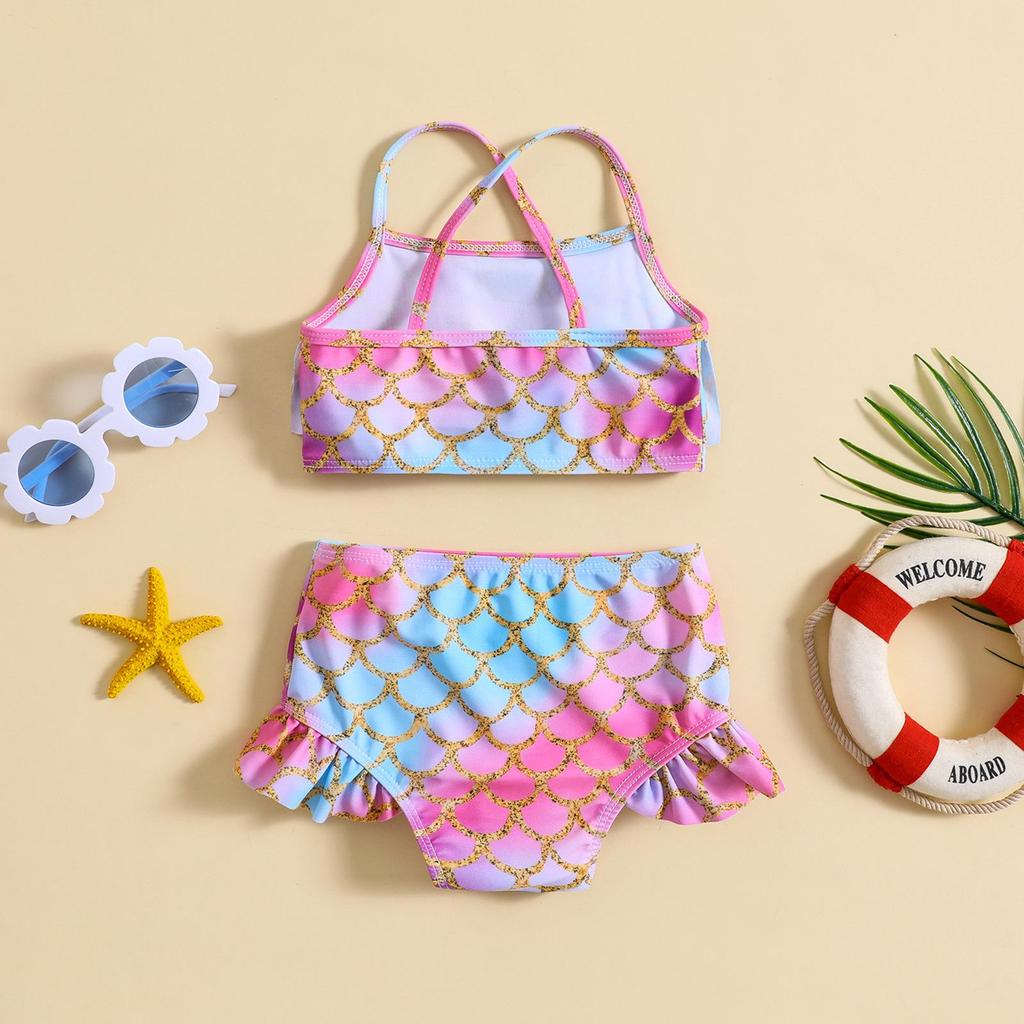 Girls' Fish Scale Print Bikini Swimsuit