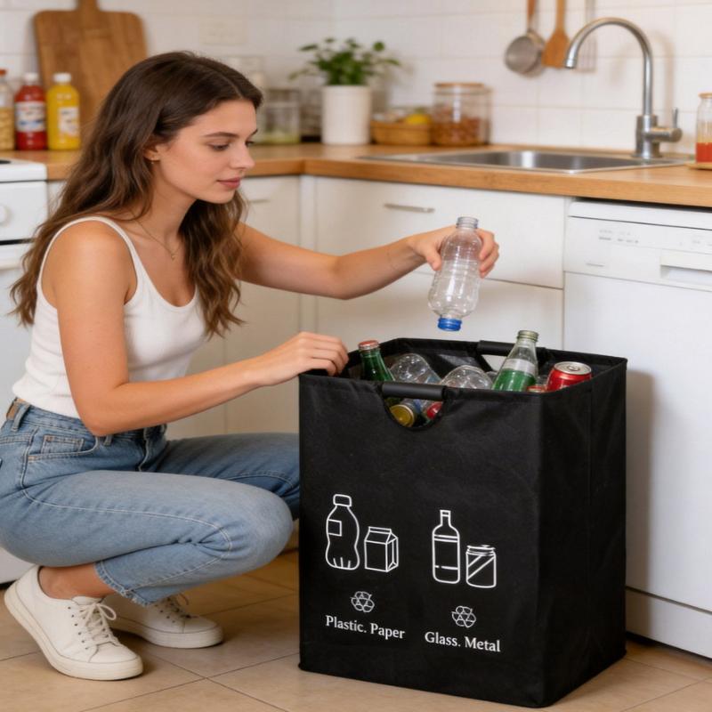 82L Bottle Recycling Bin Trash Can Foldable Storage Bag Laundry Bag Dirty Clothes Storage Deposit Bottles Collection Container