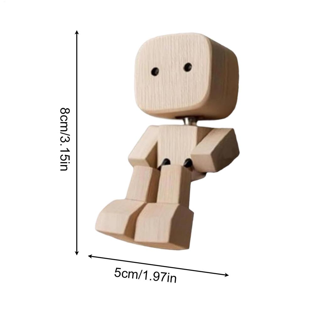 Shaking Wooden Man Figurine Office Tabletop Decorations Creative Handmade Wooden Statue Funny Car Interior Dashboard Decor