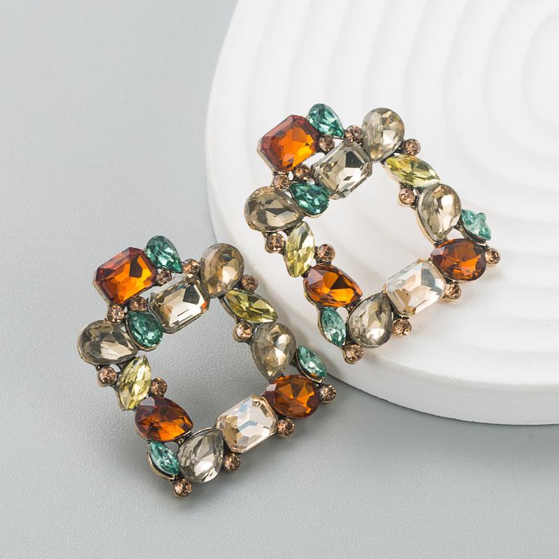 Crystal Drop Earring Alloy Womens Square Hollow Mini Super Sparkling Party Versatile Earrings