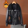 Autumn new fashion lapel design versatile lantern sleeves imitation leather jacket women