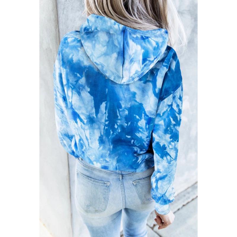Европейский осенне-зимний женский худи с tie-dye, длинным рукавом, большого размера