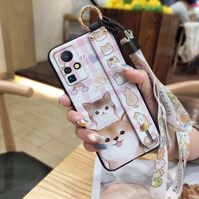 Anti-knock Wrist Strap Phone Case For Infinix Zero X/X Pro/X6811/X6811B Phone Holder Cartoon Wristband Silicone Cute