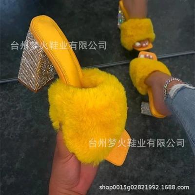 Летние новые женские прохладные шлепанцы крест-накрест со стразами на толстом каблуке, шлепанцы на высоком каблуке, женская обувь со стразами