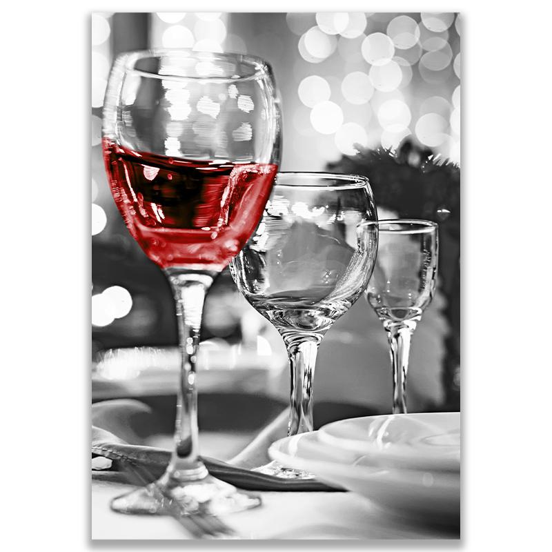 Nordic Red Wine and Bottle Kitchen Posters Black White Drink Картина на холсте Печать Настенная картина Декор для столовой и ресторана