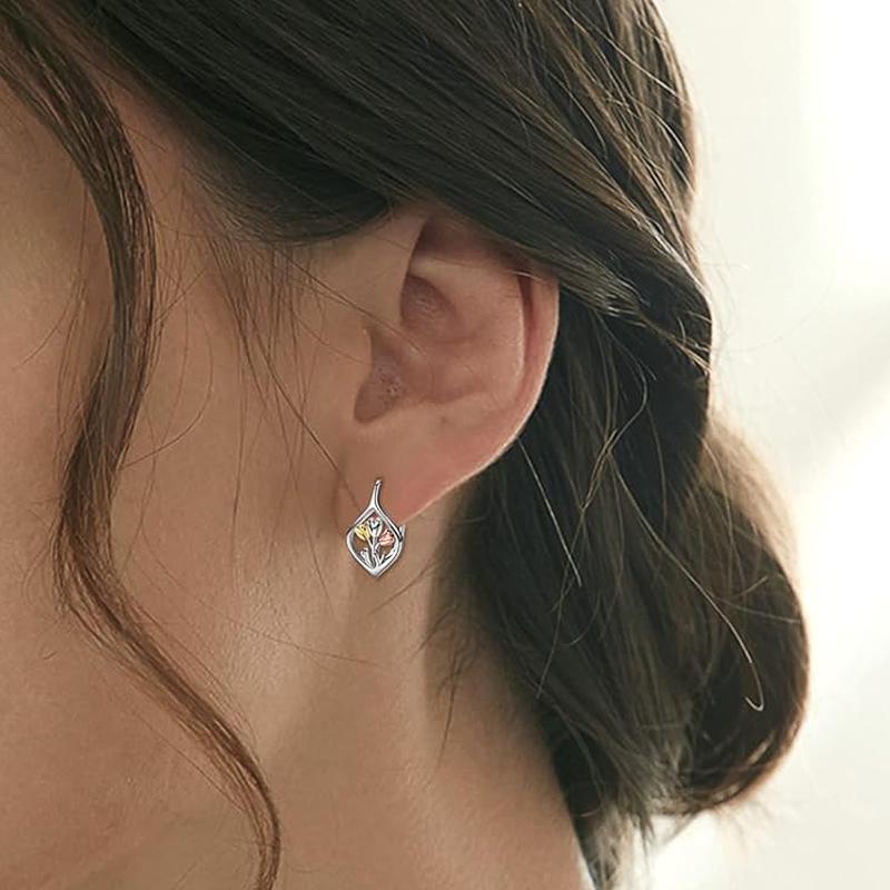 Huitan Three Tone Tulip Shaped Drop Earrings for Women Elegant Wedding Party Trendy Metal Accessories Fresh Style Chic JewelryGood product