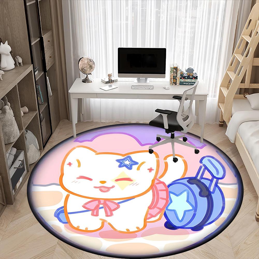 1pc Cat Magnifying Glass Office Round Area Rug, Mat Suitable For Office, Under Office Chairs Bedroom Living Room Home Decor, Room Deco