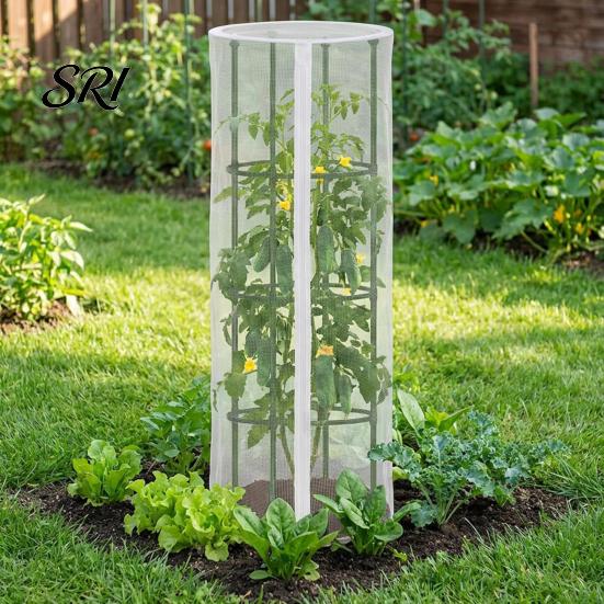 Tomato Cage Netting Garden Bird for Round Triangular Breathable Mesh Insect Barrier Fine Cover with Zipper Drawstring Plant Vertical Climbing