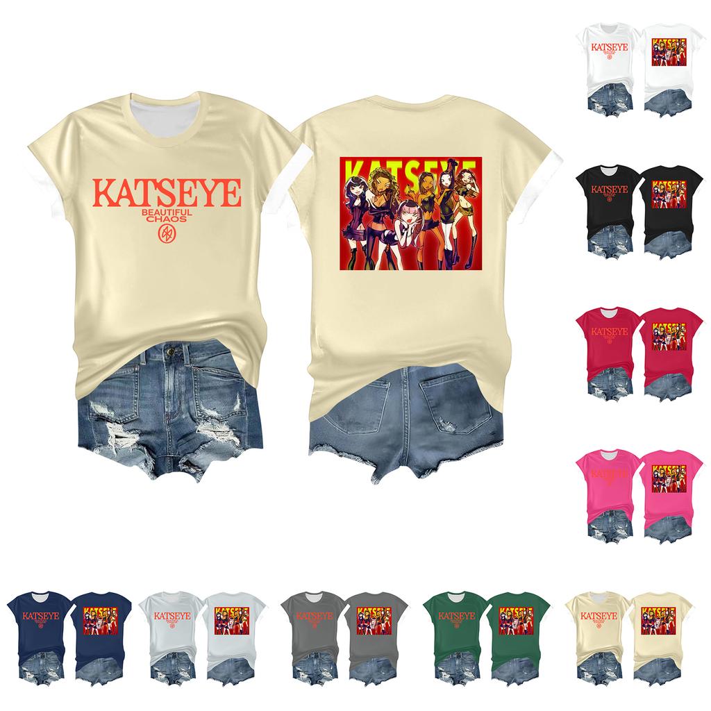 Women's Casual Printed T-shirt Round Neck Pullover Short Sleeve Top