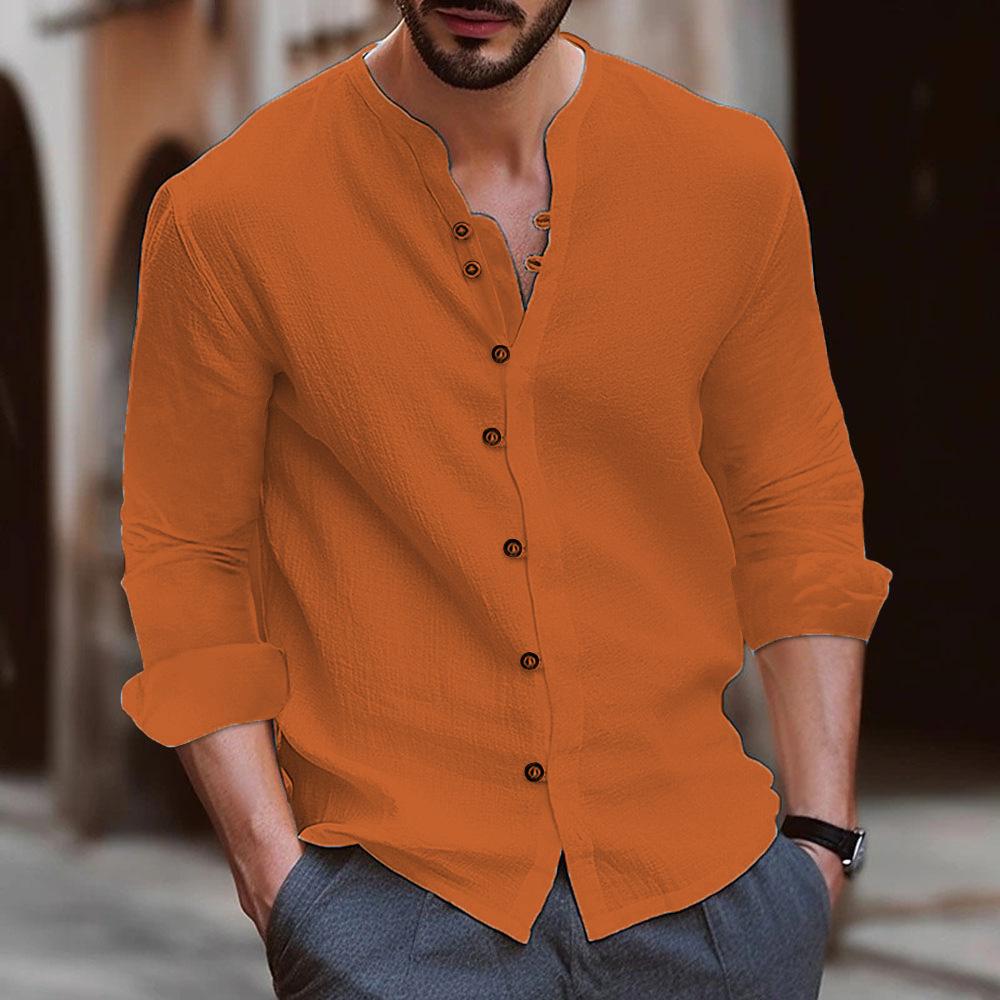 Autumn and Winter New Men's Retro Cotton and Linen Casual Loose Long-sleeved Shirt