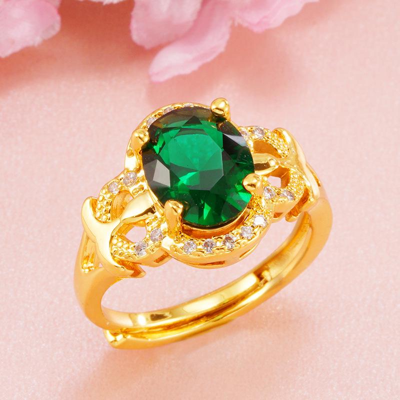 Женское кольцо из латуни с покрытием из 18-каратного золота с имитацией турмалина и кристаллами циркона