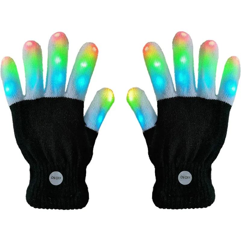Glitter Gloves LED Light Night Glowing Gloves Finger Lighting Flashing Glow Mittens For Entertainment Rave Party Glow Gloves