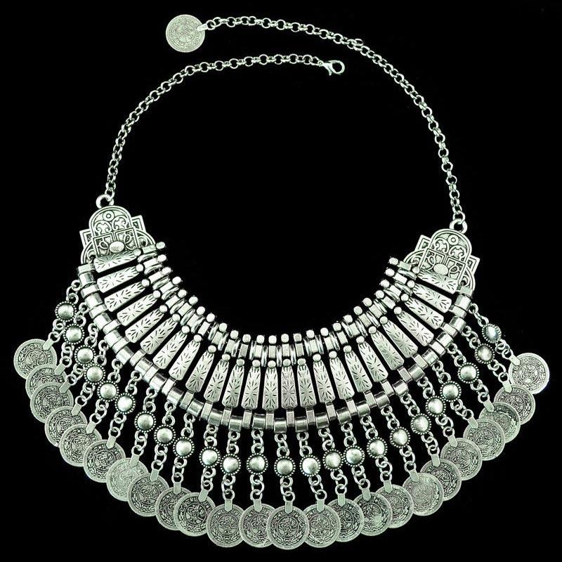 Fashion Women Coins Chain Pendant Statement Jewelry Choker Chunky Bib Necklace