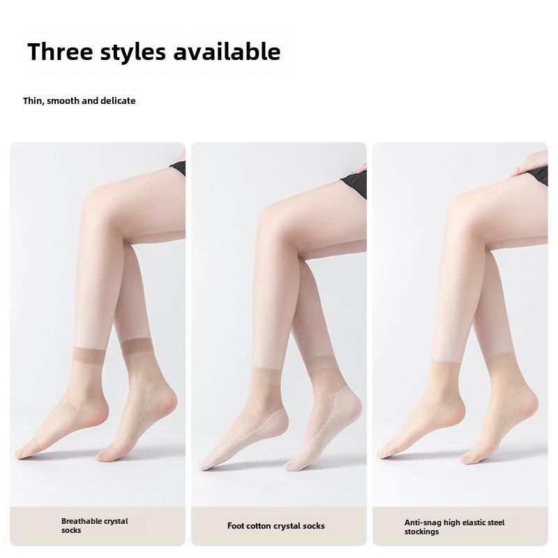 Женские прозрачные нескользящие короткие носки Bonas - весна/лето, тонкий кристаллический шелк, хлопковая подошва, анти-цепляние, износостойкие.