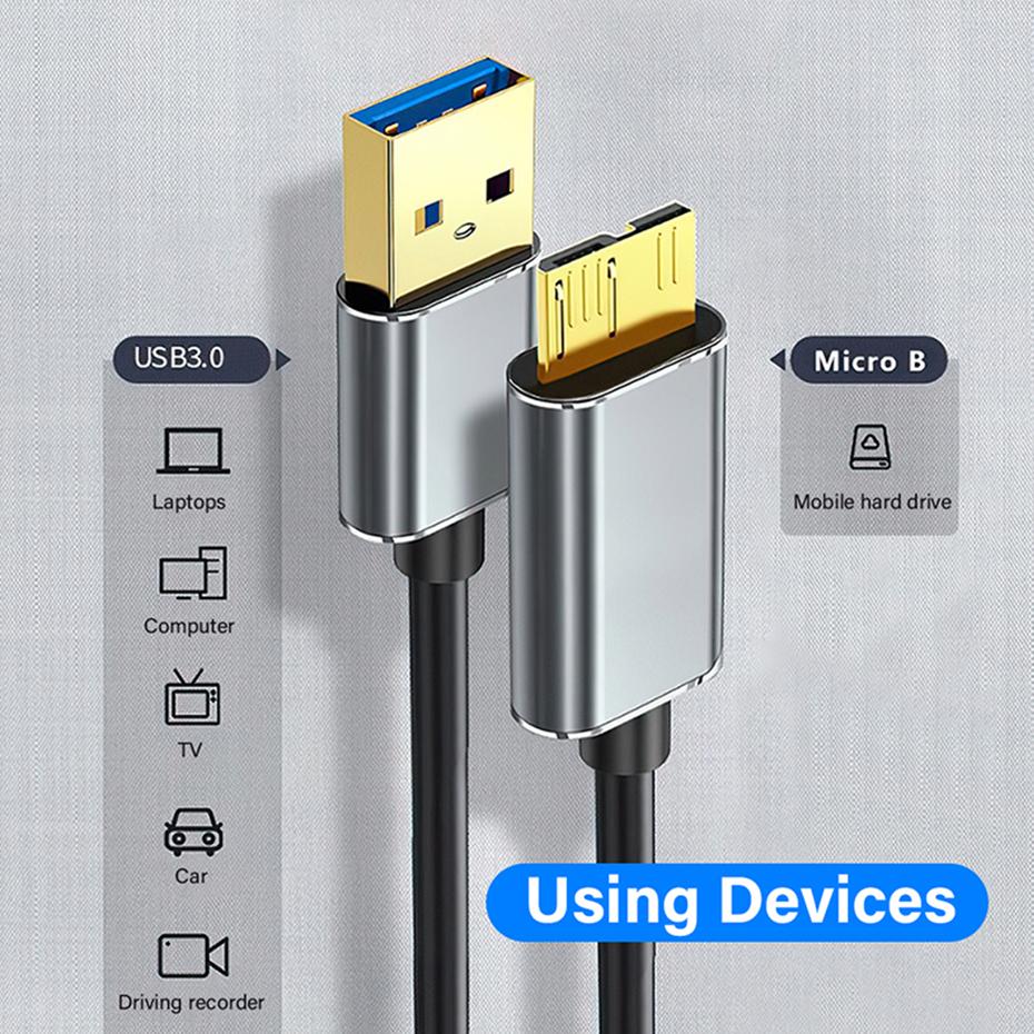 Кабель для внешнего жесткого диска USB A 3.0 на Micro B Кабель для HDD SSD Передача данных Зарядка Провод Для Toshiba Seagate HP Sandisk Жесткий диск ПК Ноутбук