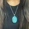 925 Sterling Silver Natural Turquoise Gemstone Pendant Silver Chain Necklace