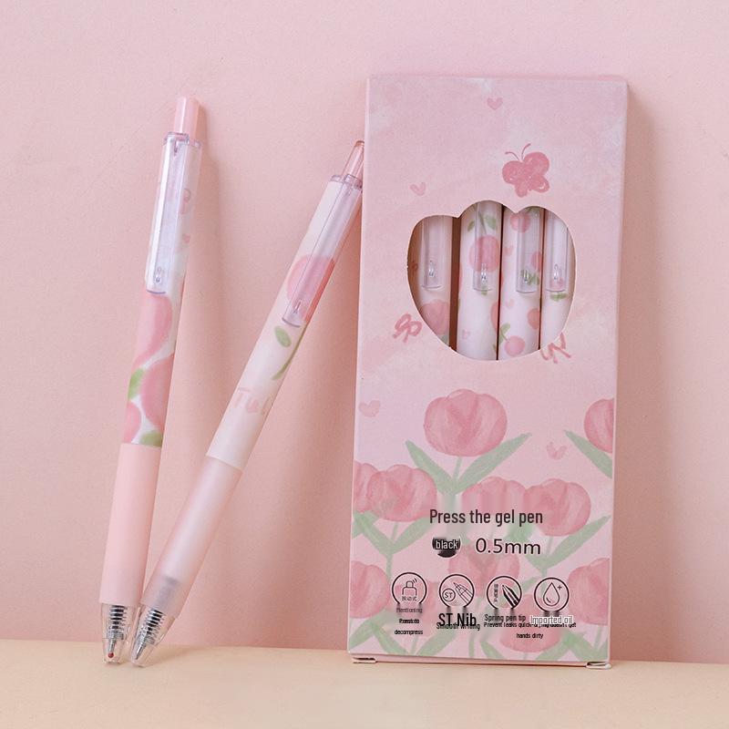 Розовая ручка-клик Tulip с быстросохнущими чернилами 0.5 - Стильная ручка для экзаменов и практики