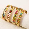 Gold Color Ethnic Flower Bangle Chic Women's Hand Bracelet Chinese Enamel Bracelet Jewelry Gifts
