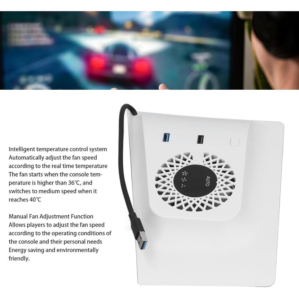 Вентилятор охлаждения RGB с защитной пластиной для PS5 Slim Digital/Disc, автоматическая регулировка скорости с помощью датчика температуры, 3 ручных скорости вентилятора и концентраторы USB3.0, система охлаждения