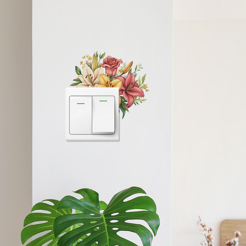 Нарисованные розы пионы спальня гостиная переключатель фон украшение настенные наклейки