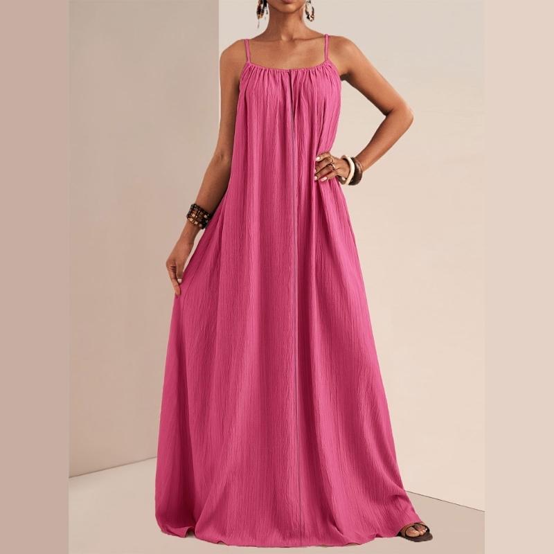 Womens Casual Spaghetti Straps Sleeveless Maxi Long Dress Summer Solid Color Beach Oversized Loose Flared Swing Dresses