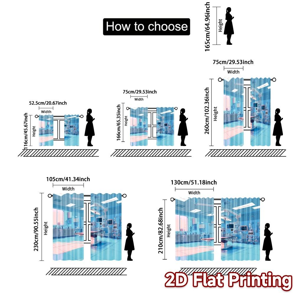 2pcs, 2D FLAT PRINTING Curtains (Without Rod) SurgicalRoom(2) Contemporary Modern Curtains Machine Washable Fabric Curtains Home