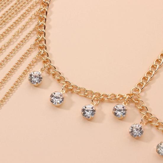 Цепочка на волосы Регулируемый размер Женская Индийская головная убор Многослойная Тиара со стразами и Золотыми кисточками Сверкающие стразы Головной убор