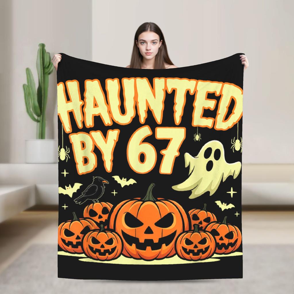 67 Meme Halloween Haunted Spooky Warm Blanket Camping Plush Throw Blanket Living Room Flannel Bedspread Sofa Bed Cover