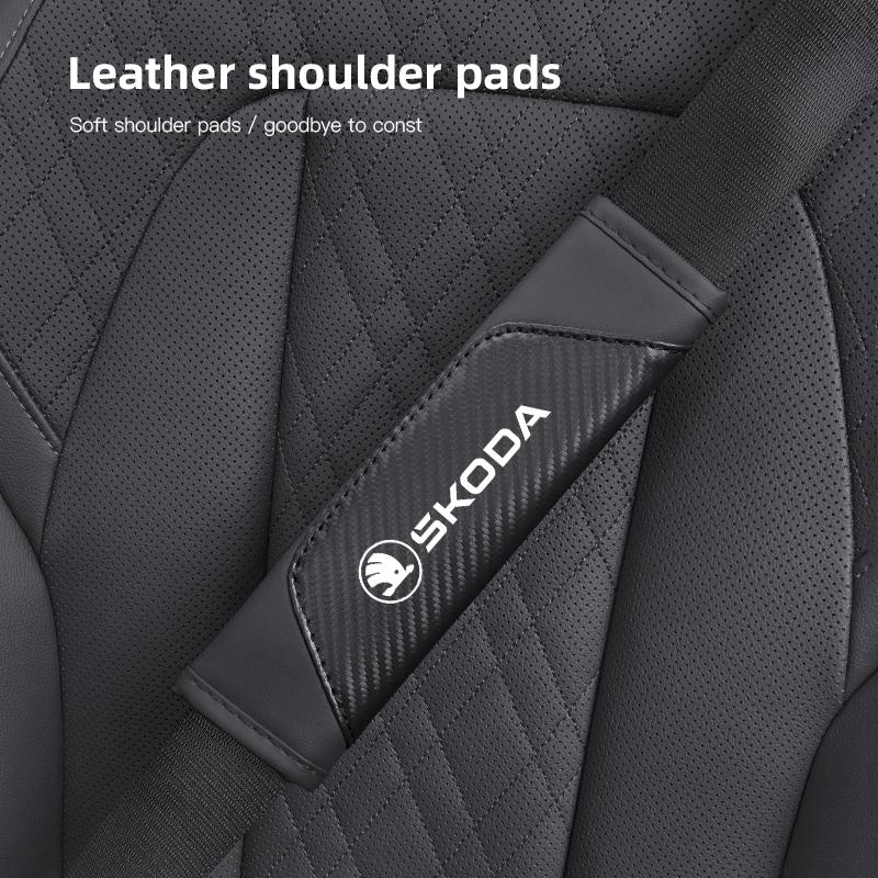 WPA1 2Pcs Car Seat Belt Shoulder Protection Covers Pads For Skoda Octavia Superb Rapid Kodiaq Karoq Fabia Vision RS Yeti Kamiq Enyaq