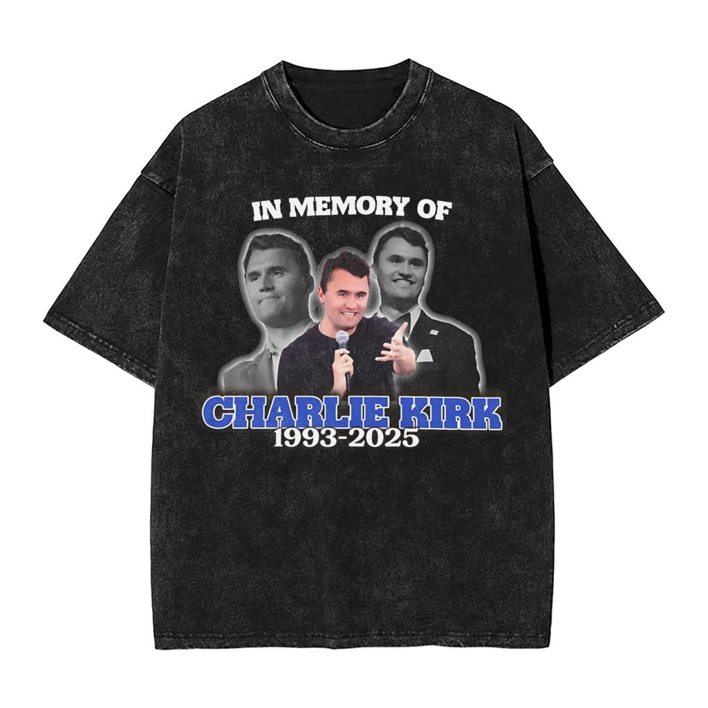 Washed T Shirt Justice For Charlie Kirk Hip Hop Tshirts Oversize Streetwear Short Sleeve Printed Tops Tee Shirt Men Women