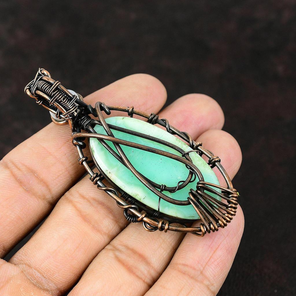 Evil Eye Chrysoprase Copper Pendant Copper Wire Wrapped Jewelry Gemstone Jewelry Rainbow Moonstone Jewelry Gift For Mother Evil Eye Jewelry