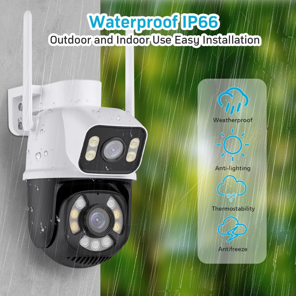 AIOOK Наружная Wi-Fi камера видеонаблюдения HD 8MP 4K с двумя объективами IP-камера безопасности Цветная камера ночного видения IP66 Водонепроницаемый приложение ICSEE Двусторонний диалог Удаленный просмотр