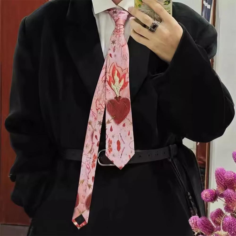 Y2K Romantic Neck Scarf Vintage Women's Neck Tie Unique Heart Flame Tie Fashion Accessory