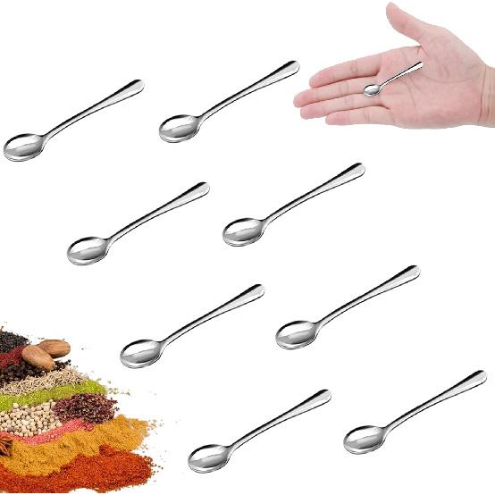 Small Spoons Mini Set - 8 Pcs Tiny Stainless Steel Spoons for Spices, Salt, Sugar, Pepper, and Honey - Food-Grade 304 Mini Condiment Scoops(8 Pcs