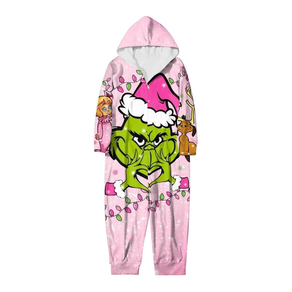 Домашняя одежда для родителей и детей с капюшоном и застежкой-молнией с принтом «Рождество»